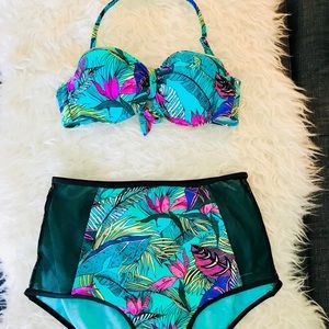 JustFab Tropical High Waist Bikini